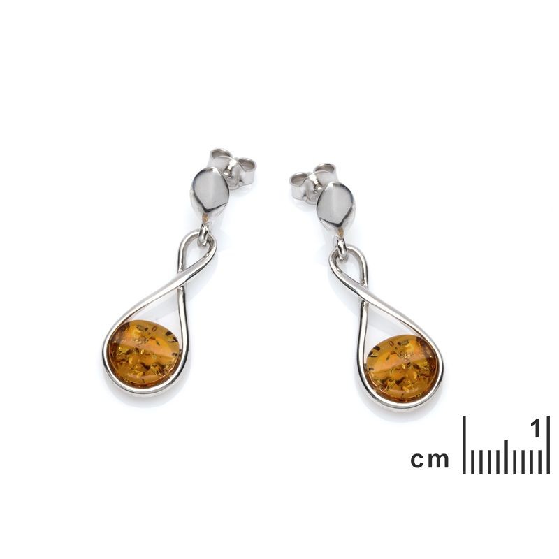 boucles d'oreilles pavé rond d'ambre couleur cognac en argent 925/000