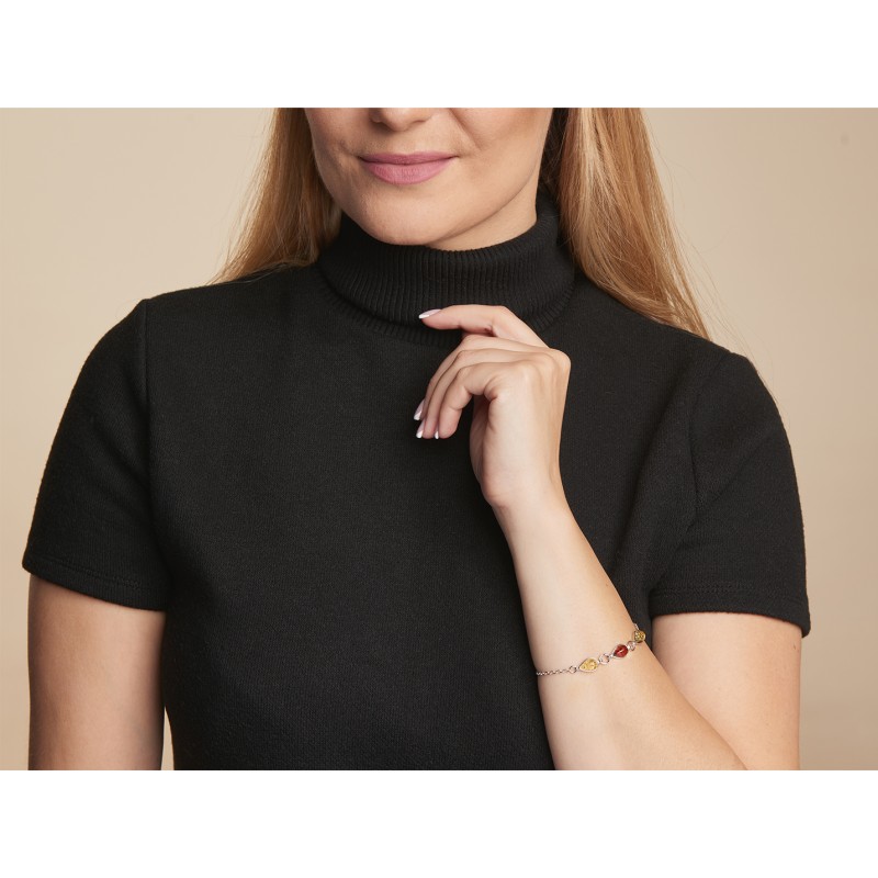 Bracelet Carador argent 925/000ème forme goutte d'eau ambre trois couleurs