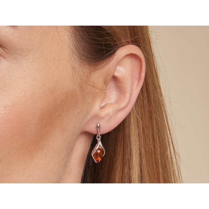 Boucles d'oreilles Femme Pendantes en argent 925/000 avec Ambre marron