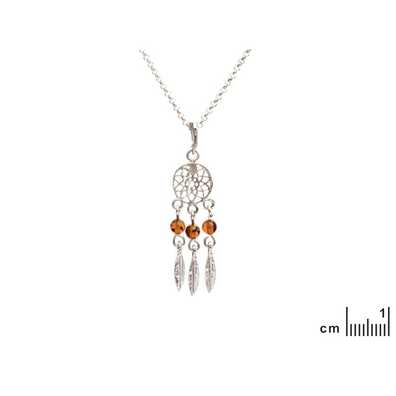 Pendentif attrape-rêves Carador argent 925/000ème rhodié et ambre