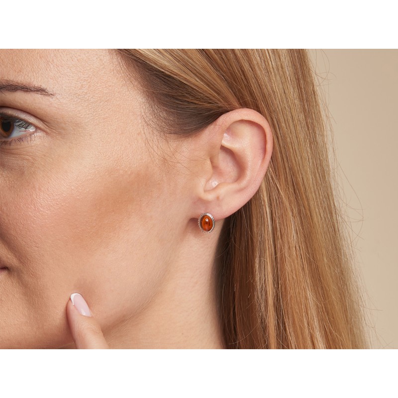 Boucles d'oreilles en argent 925/000 et ambre marron
