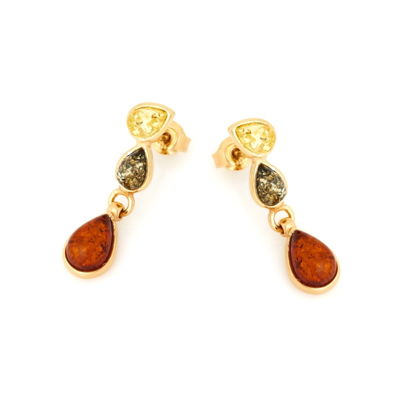 Boucles d'oreilles Pendantes en Argent 925/000 doré avec Ambres