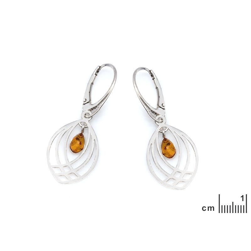 Boucles d'oreilles Dormeuses en Argent 925/000 avec Ambre marron ovale