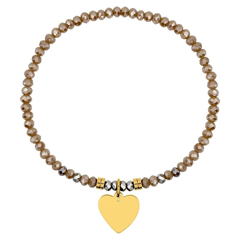 Bracelet élastiqué Amporelle cristaux roses et pampille coeur en acier doré