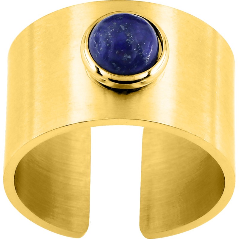 Bague Ajustable Amporelle en acier doré et 1 agate bleue