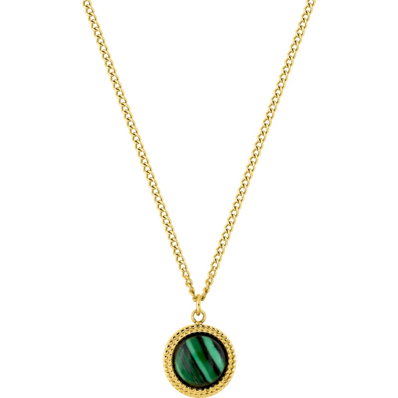 Collier Pendentif Malachite synthétique Amporelle en acier doré