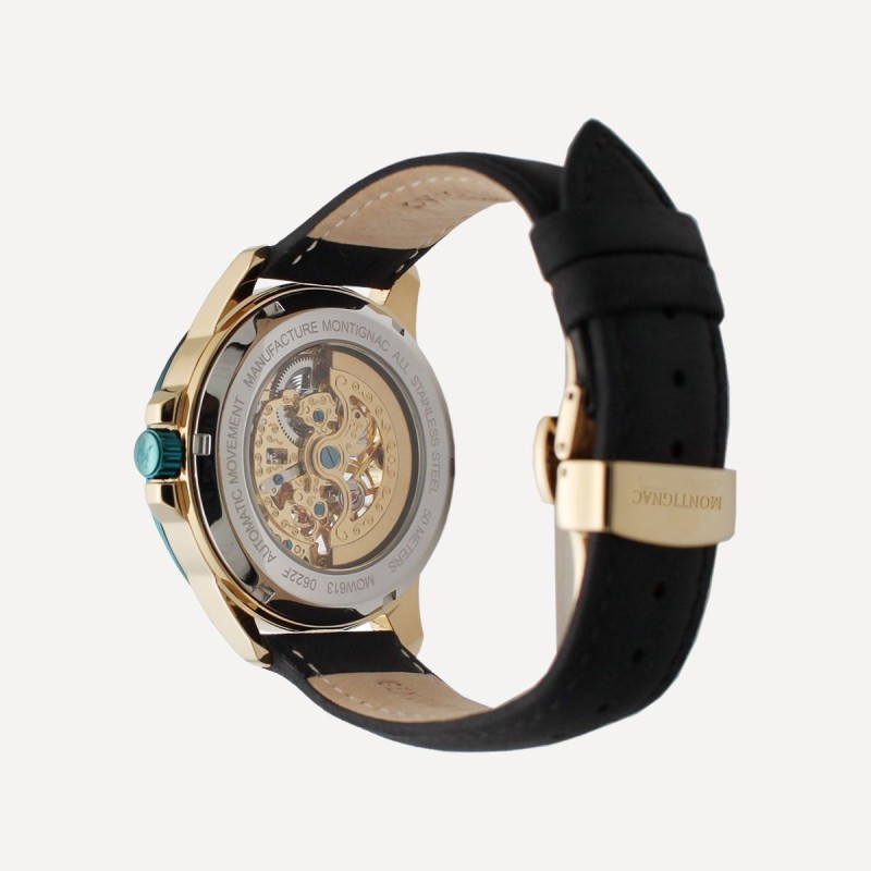 Montre Montignac automatique bracelet en cuir noir