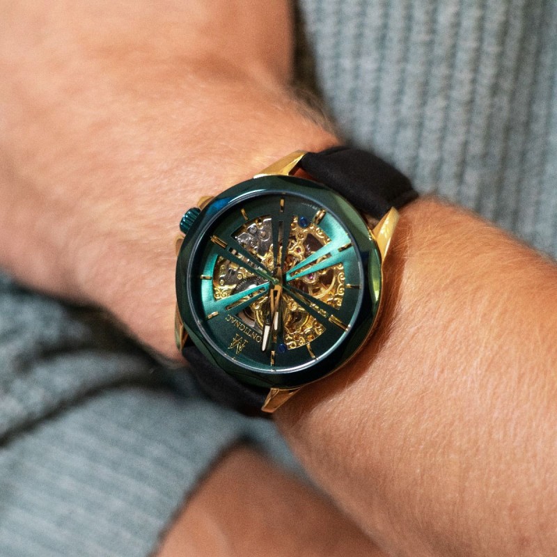 Montre Montignac automatique bracelet en cuir noir