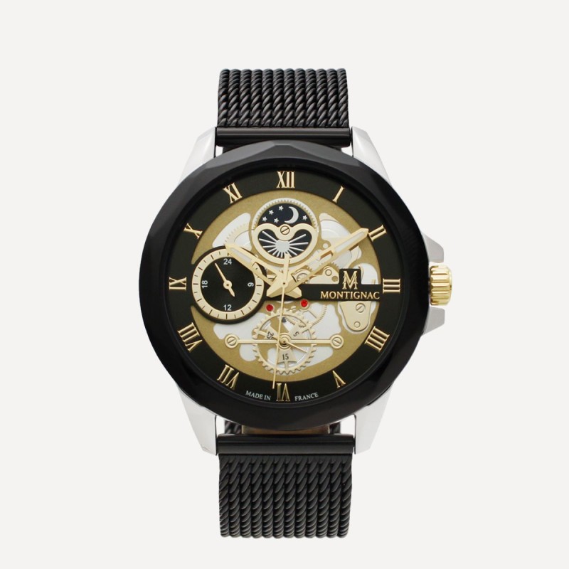 Montre Montignac  bracelet mailles milanaises noires