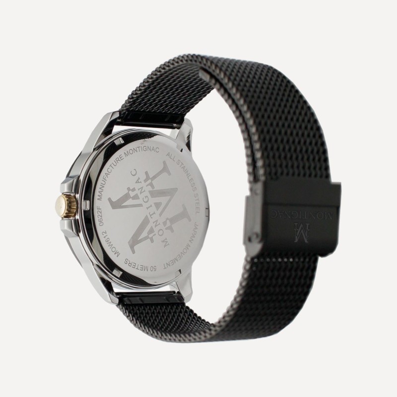 Montre Montignac  bracelet mailles milanaises noires