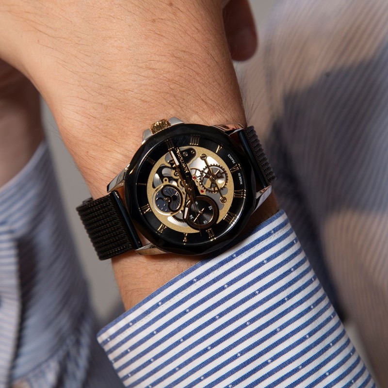 Montre Montignac  bracelet mailles milanaises noires