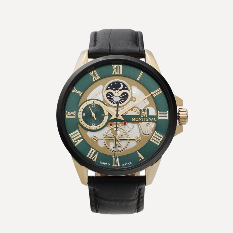 Montre Montignac  bracelet en cuir noir