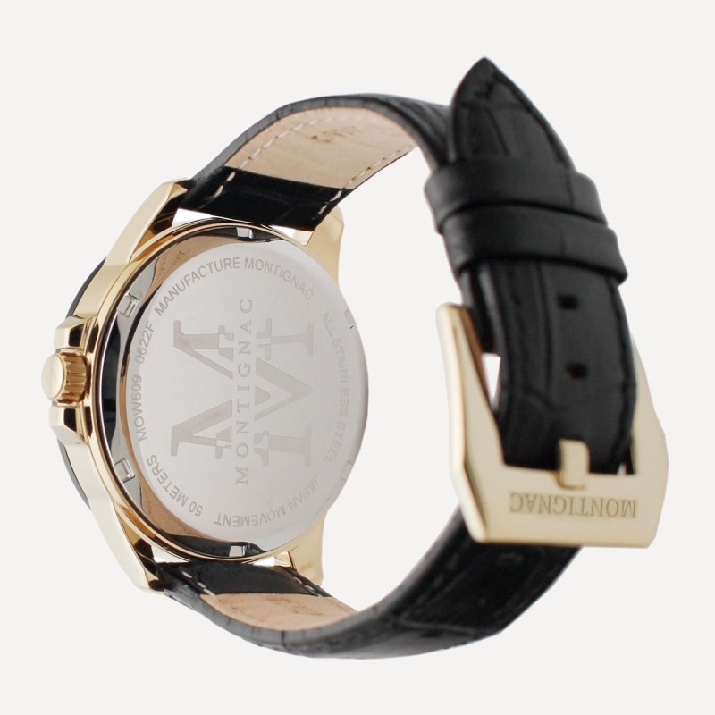 Montre Montignac  bracelet en cuir noir
