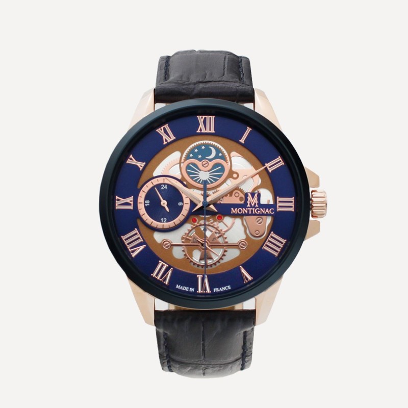 Montre Montignac  bracelet en cuir bleu
