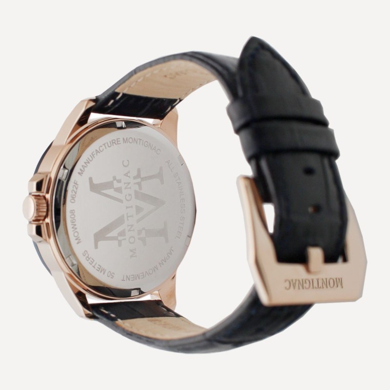 Montre Montignac  bracelet en cuir bleu