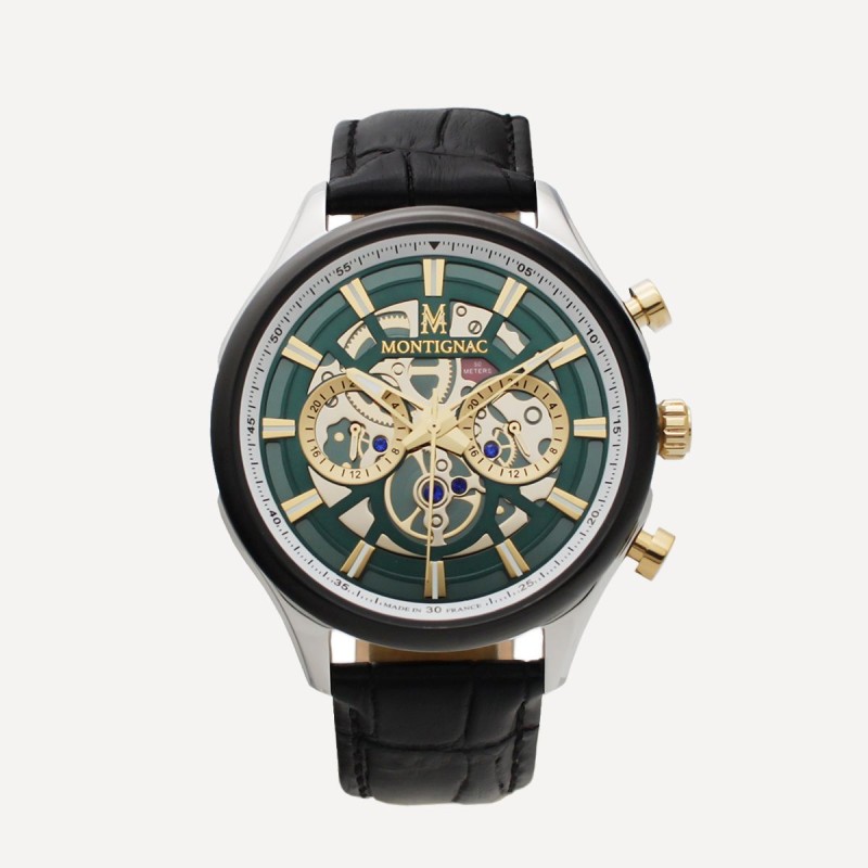 Montre Montignac  bracelet en cuir noir