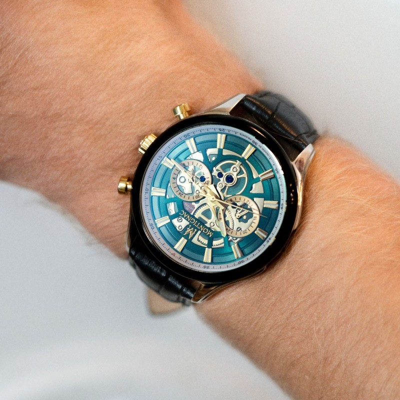 Montre Montignac  bracelet en cuir noir