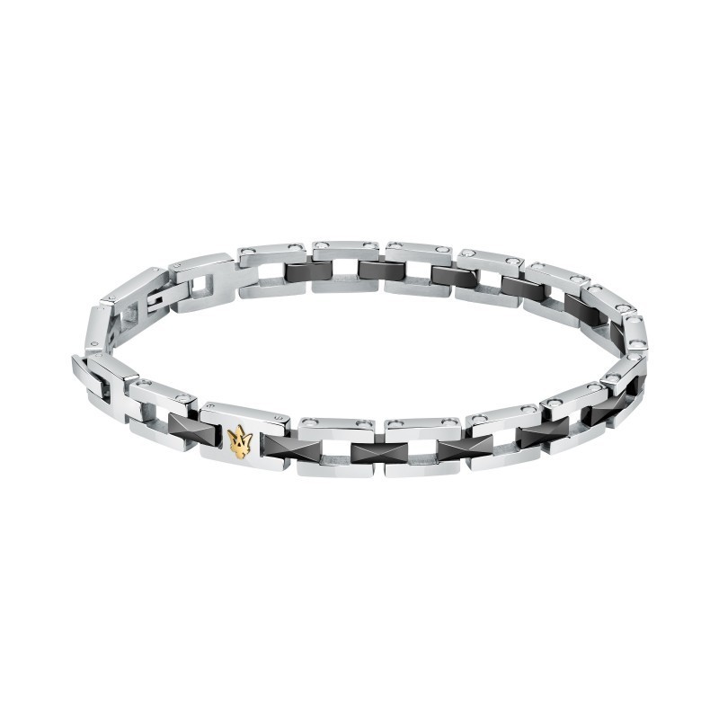 Bracelet Homme Maserati en Acier argenté et Céramique noir