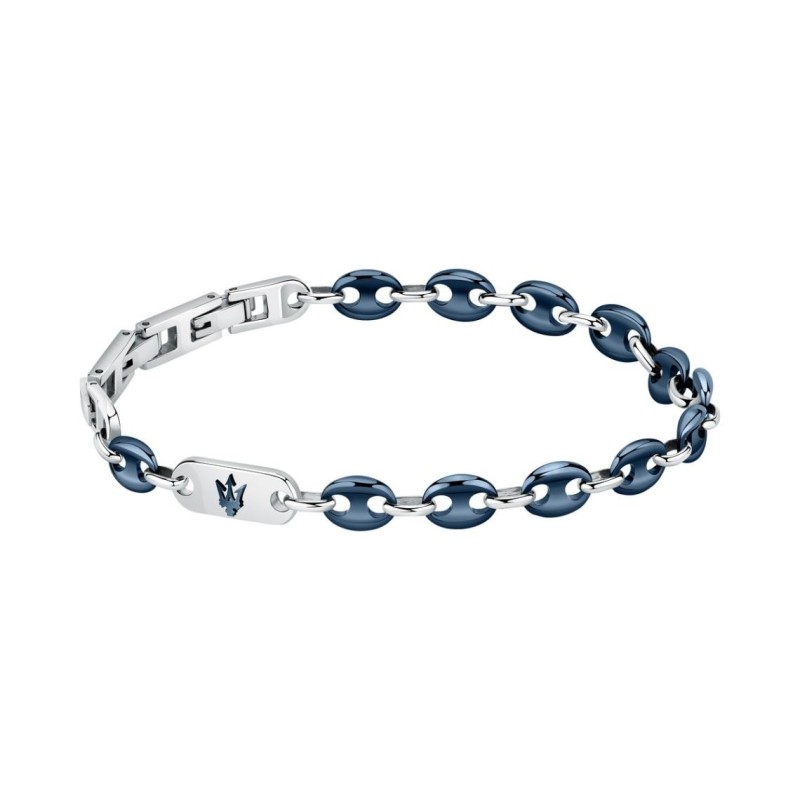 Bracelet Homme Maserati Acier argenté et Céramique bleu Maille Grain de café