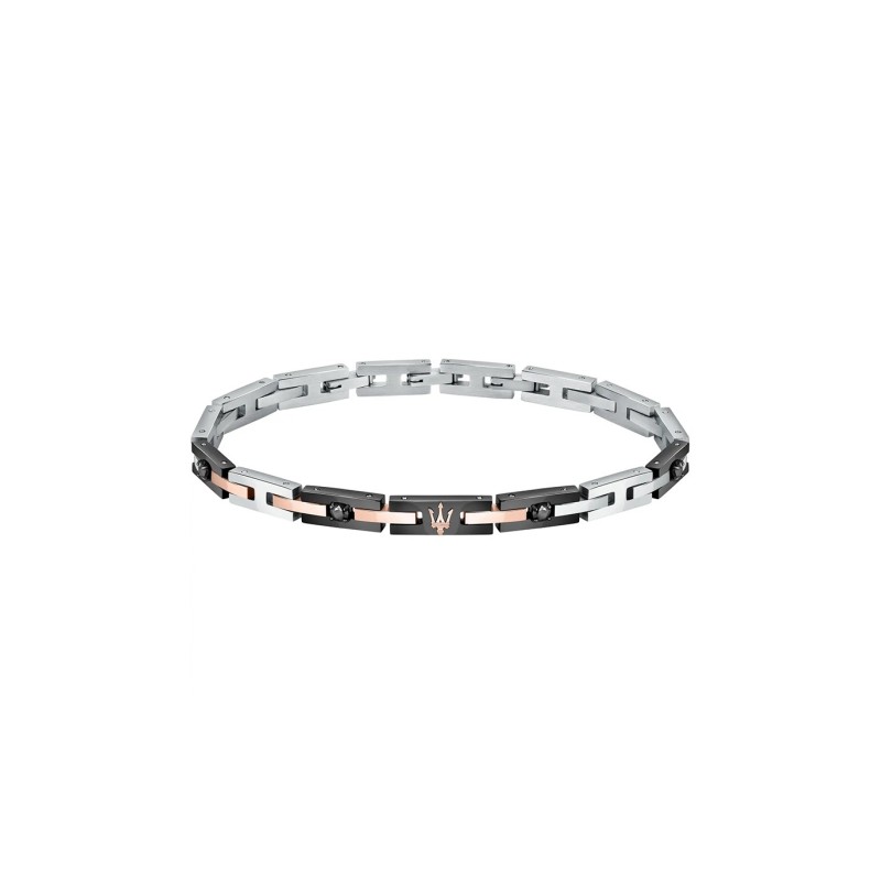 Bracelet Homme Maserati en Acier rosé et gris avec Zircons noirs