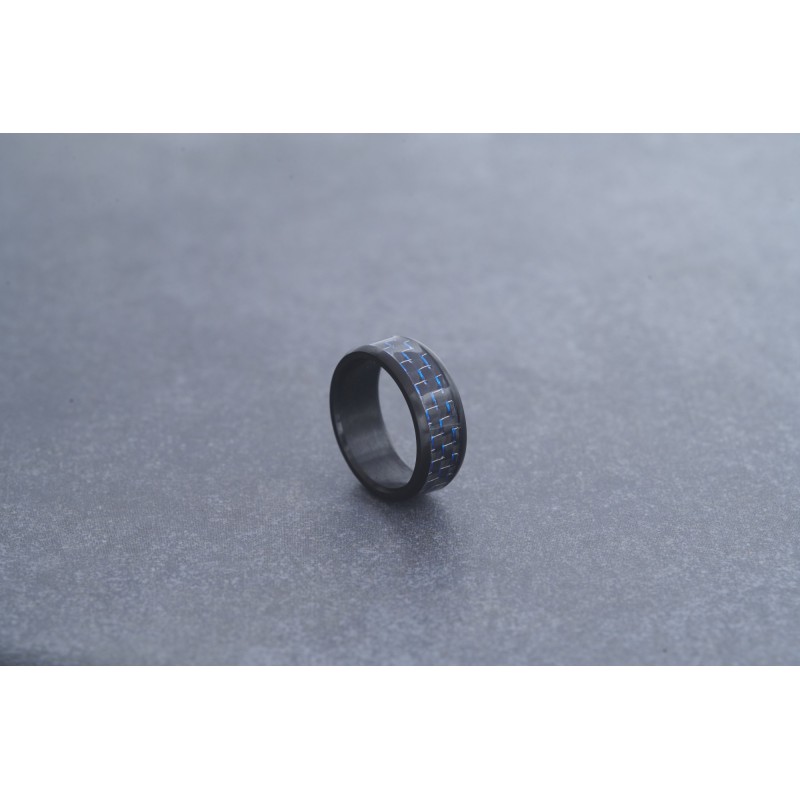 Bague Homme Phebus en Acier noir et Carbone bleu