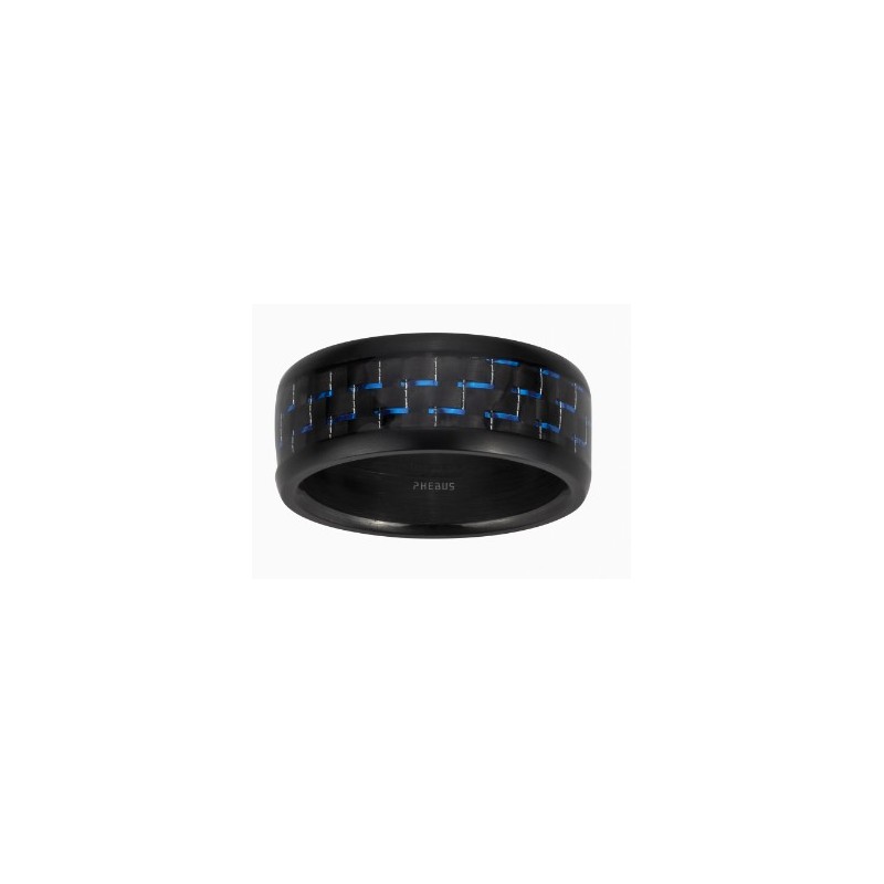 Bague Homme Phebus en Acier noir et Carbone bleu