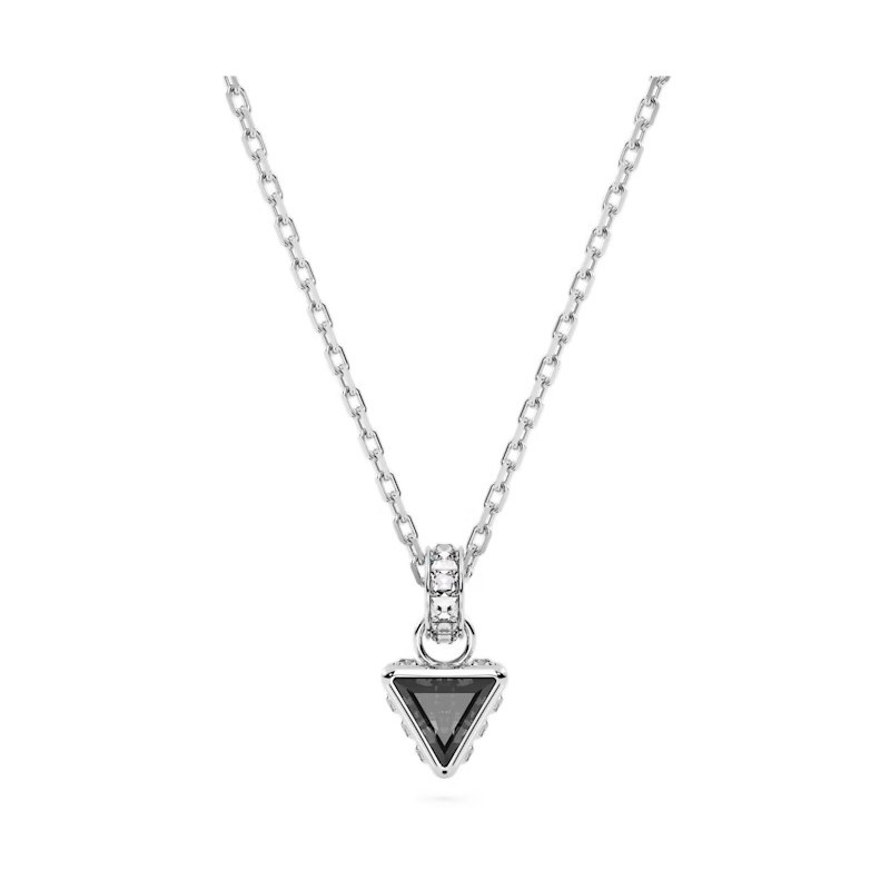 Collier Swarovski acier argenté avec Cristal gris motif triangle Maille forçat