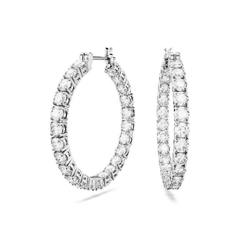 Boucles d'oreilles Créoles Swarovski en acier argenté avec Cristaux blancs