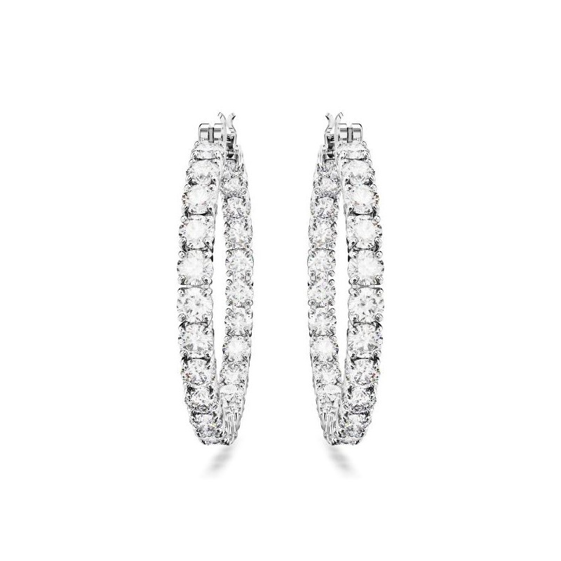 Boucles d'oreilles Créoles Swarovski en acier argenté avec Cristaux blancs