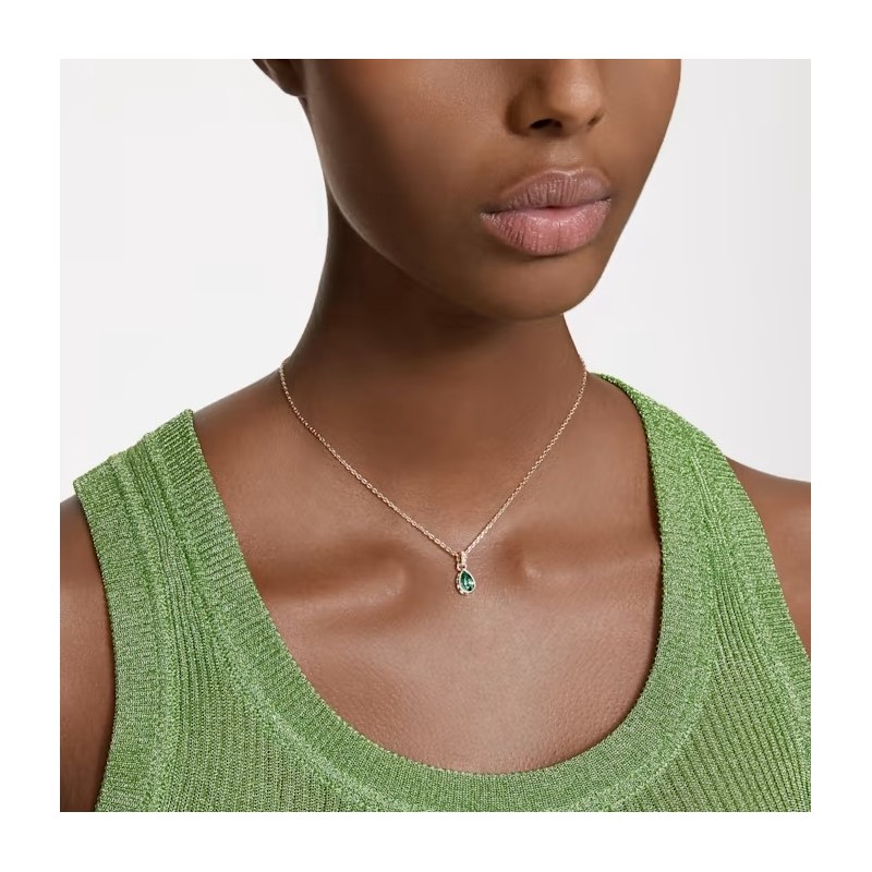 Collier Swarovski Plaqué Or avec Cristal vert Maille forçat