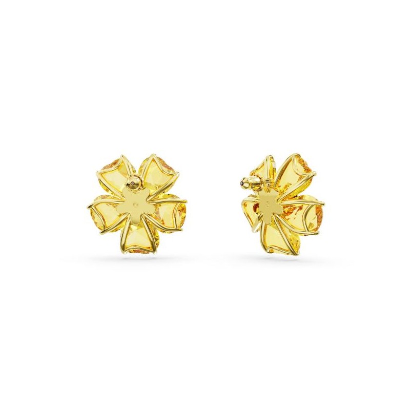 Boucles d'oreilles Clous  Swarovski Plaqué Or et Cristaux jaunes Motif fleur