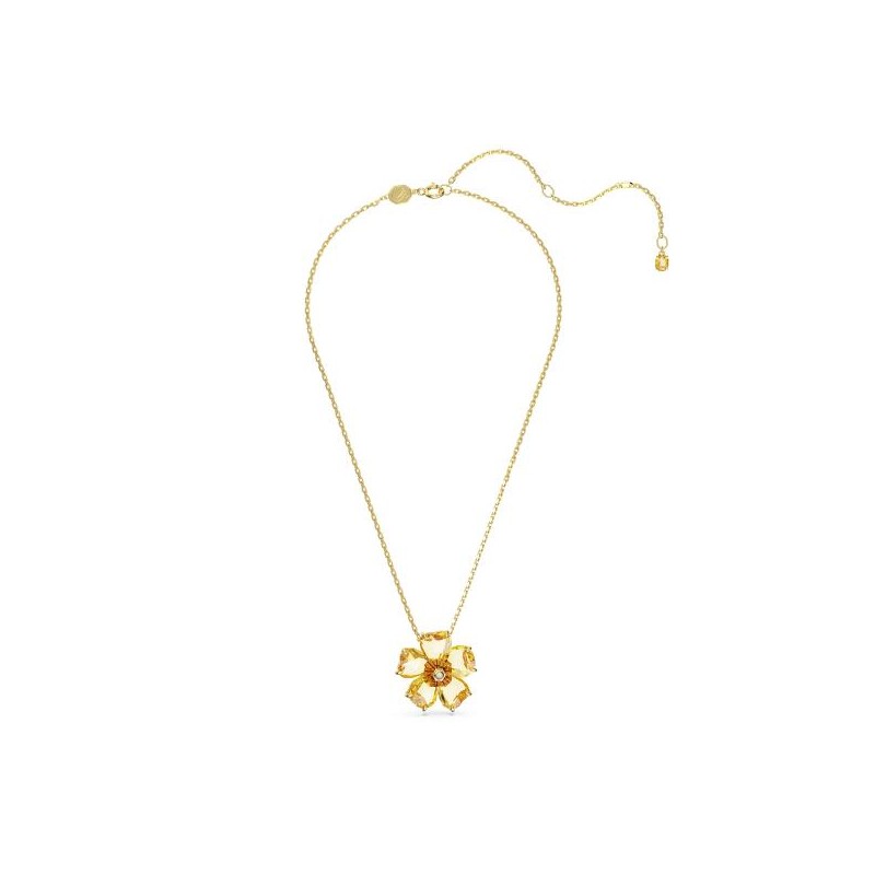 Collier Swarovski Plaqué Or avec Cristaux jaunes motif fleur Maille forçat