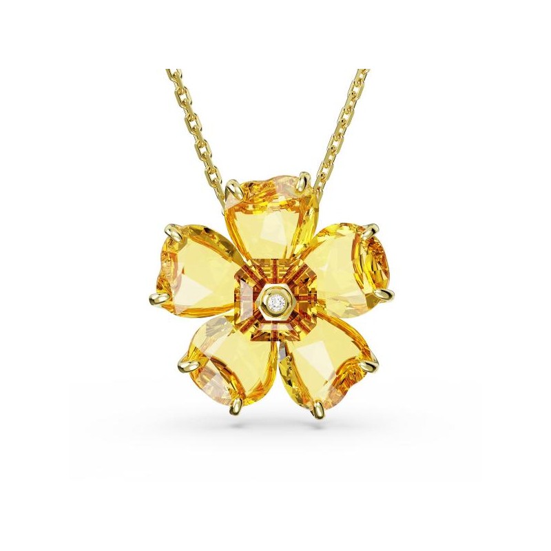 Collier Swarovski Plaqué Or avec Cristaux jaunes motif fleur Maille forçat