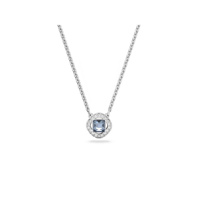 Collier Femme Swarovski acier argenté avec Cristal bleu Maille forçat
