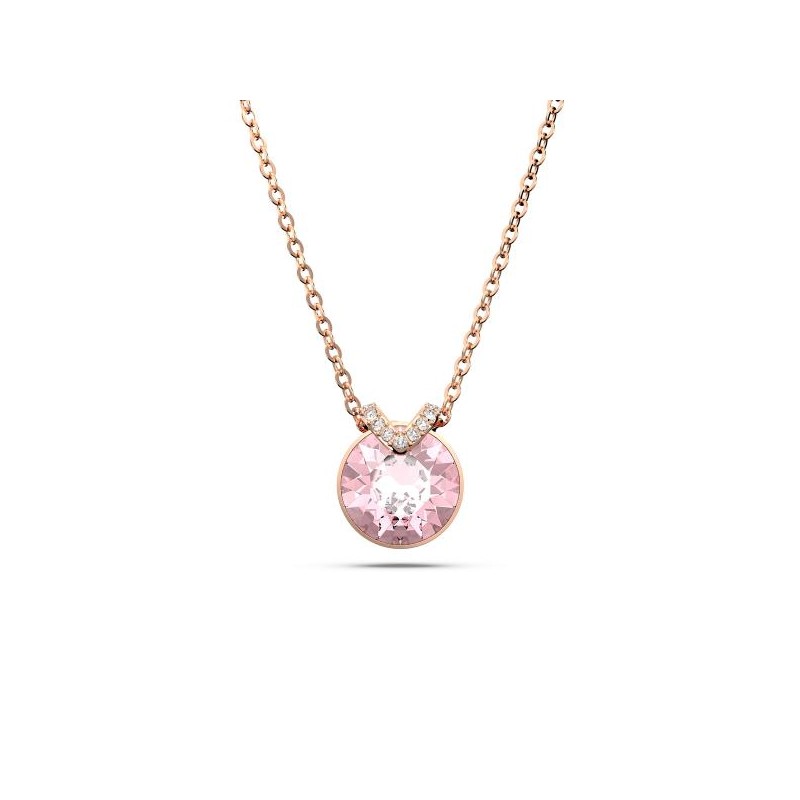 Collier Femme Swarovski Plaqué Or doré rose avec Cristal rose Maille forçat