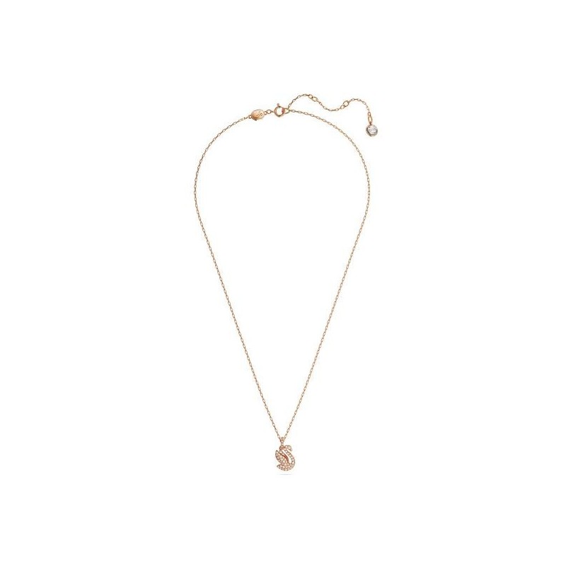 Collier Femme Swarovski Plaqué Or doré rose et Cristaux Motif Cygne Maille forçat