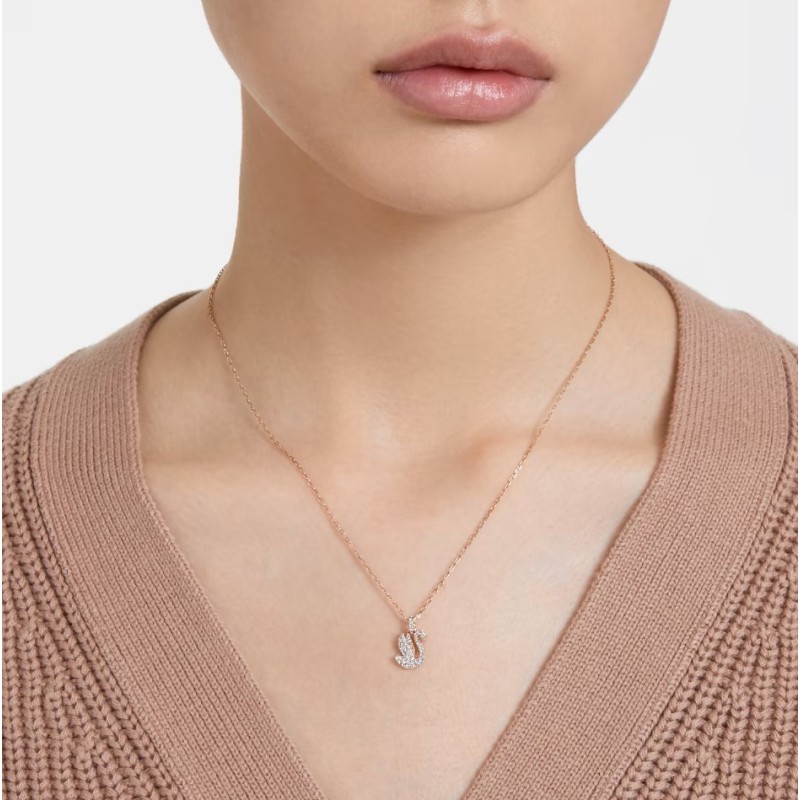 Collier Femme Swarovski Plaqué Or doré rose et Cristaux Motif Cygne Maille forçat