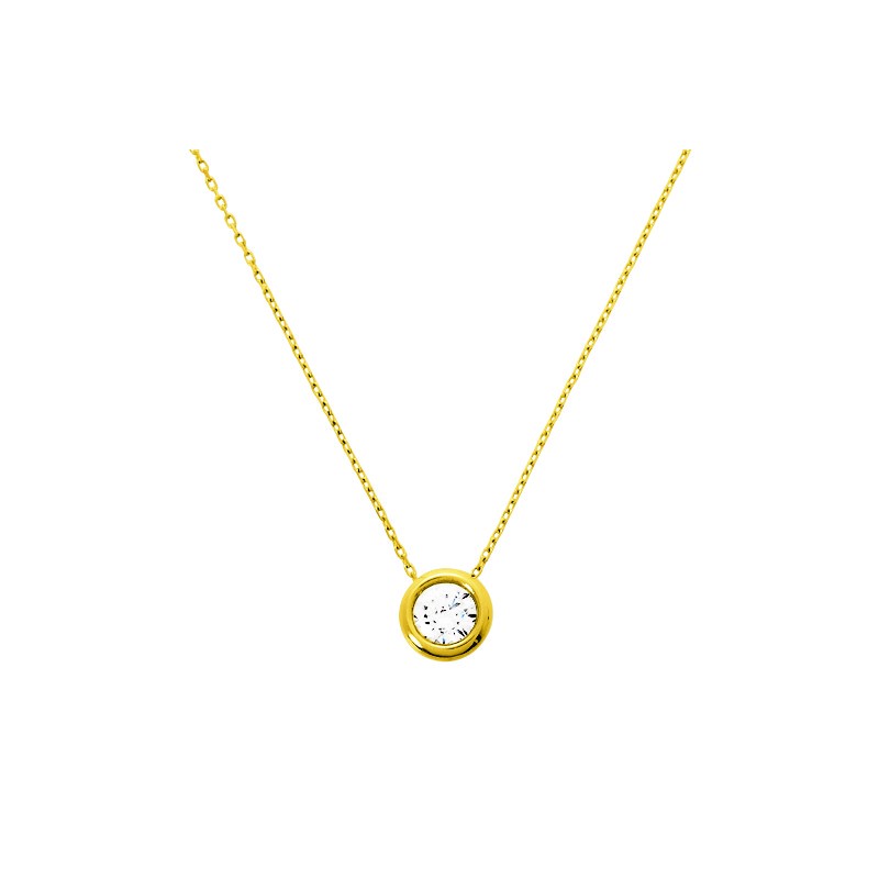 Collier Solitaire Carador en or jaune 375/000, oxyde de zirconium de 5mm serti clos