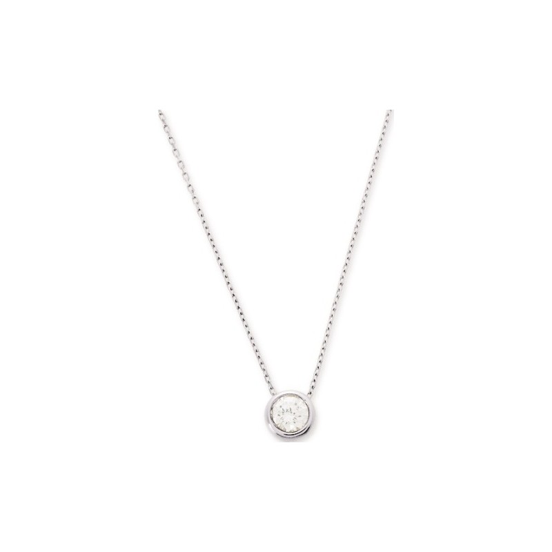 Collier Solitaire Carador en or blanc 375/000, oxyde de zirconium de 4.75mm serti clos