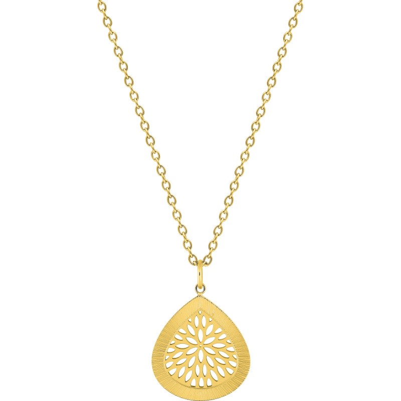 Collier Pendentif Carador style goutte ajourée orientale en acier doré