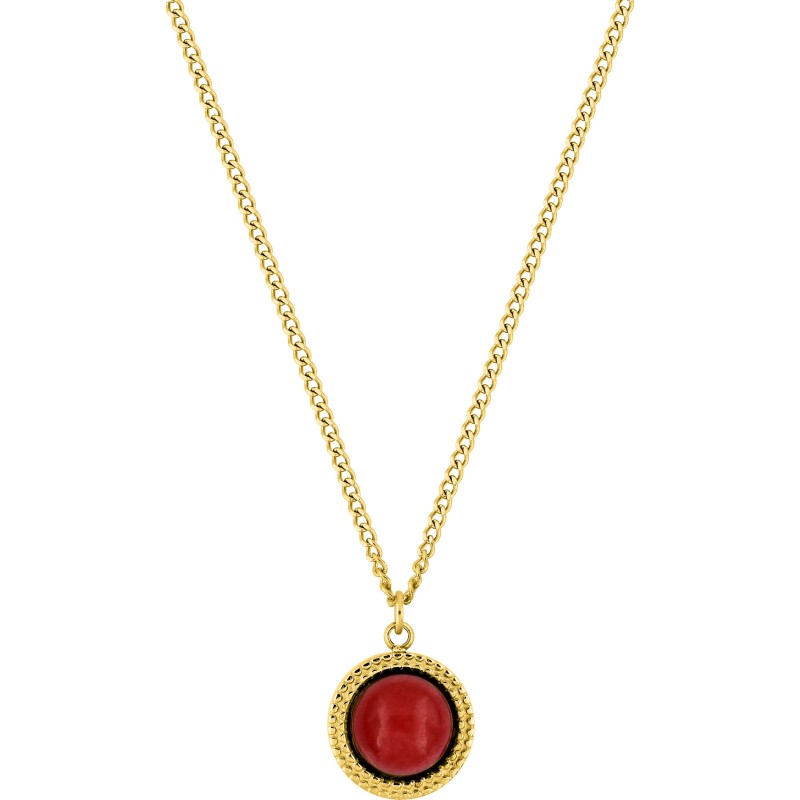 Collier Pendentif Carador en acier doré et rubis synthétique