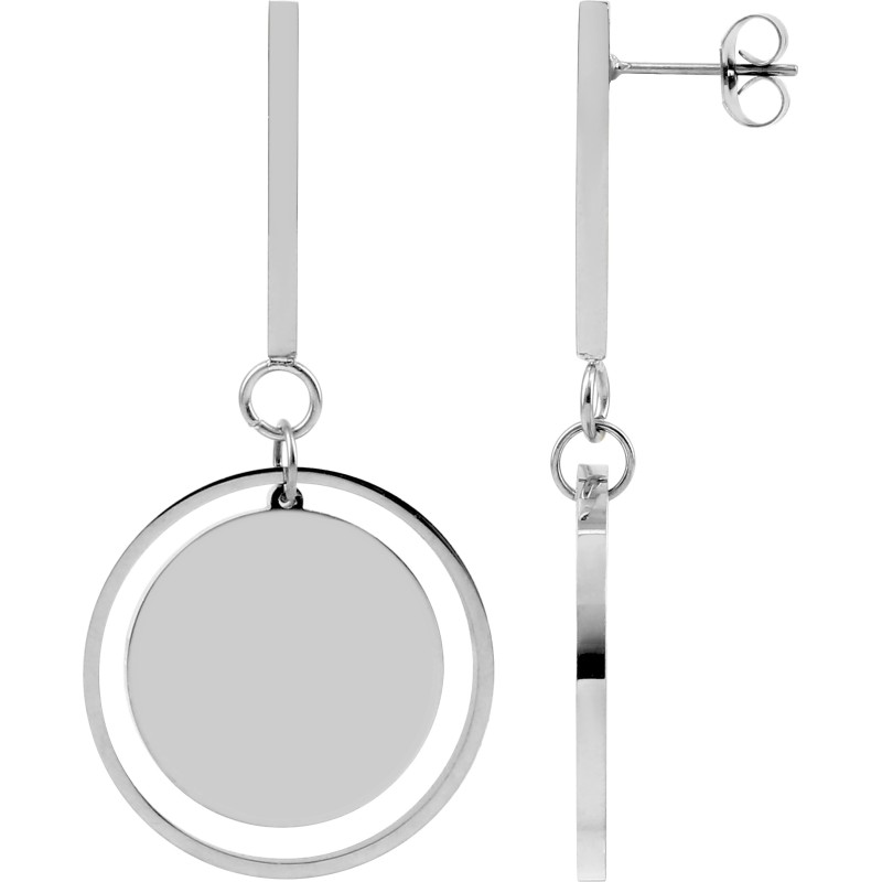 Boucles d'oreilles Pendantes Amporelle en acier argenté avec doubles anneaux