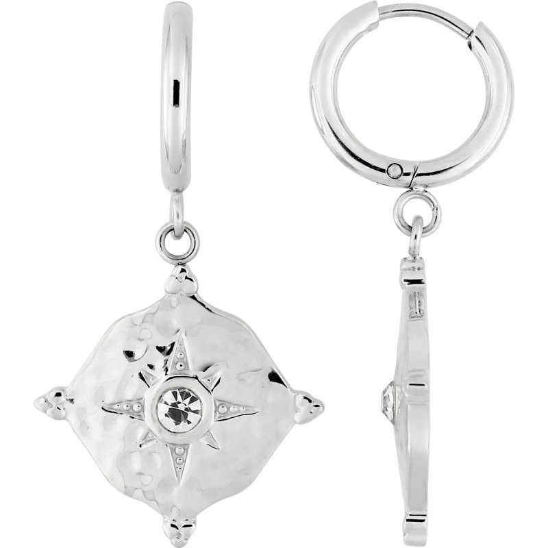 Boucles d'oreilles Créoles Amporelle en acier argenté avec pampilles