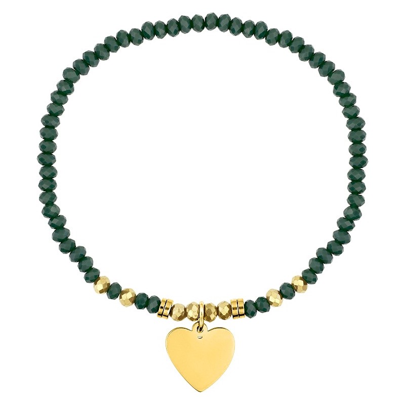 Bracelet Amporelle élastiqué en acier doré avec cristaux turquoises et breloque coeur