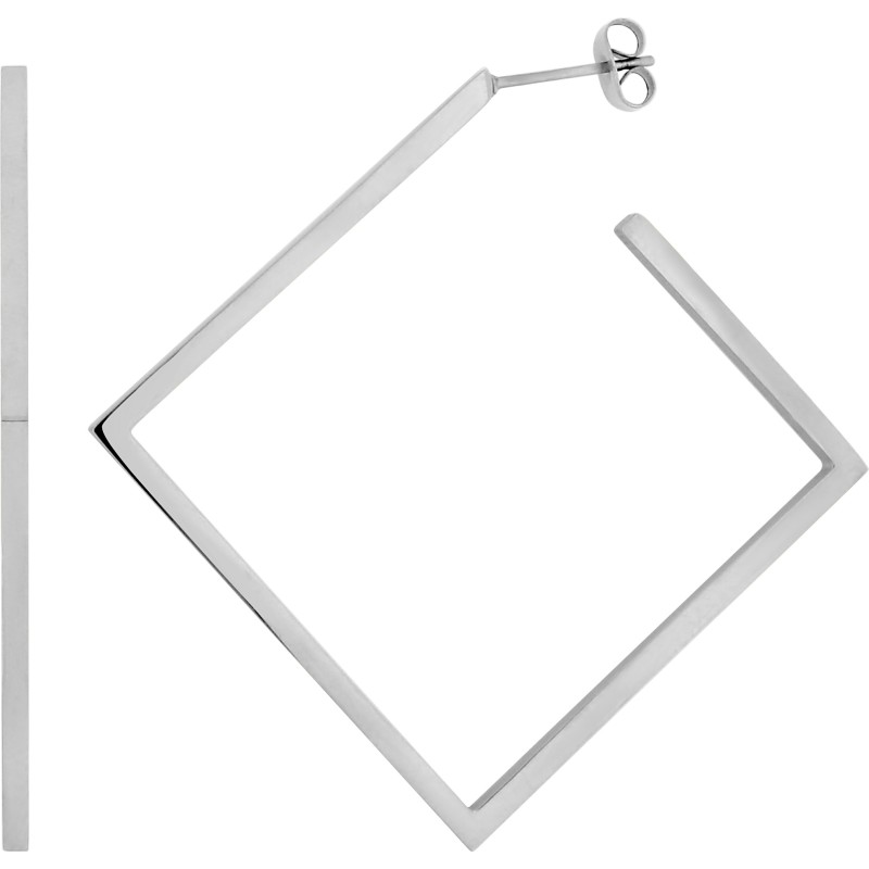 Boucles d'oreilles Demi- Créoles Amporelle en acier argenté forme carré