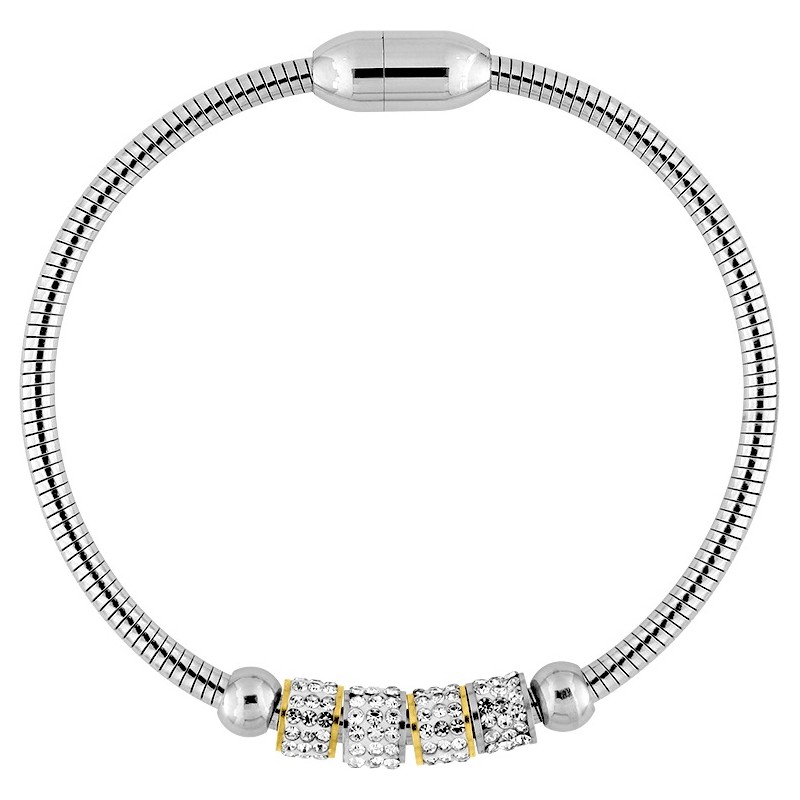 Bracelet Amporelle maille serpent en acier argenté avec 4 breloques recouverts d'oxydes de zirconiums