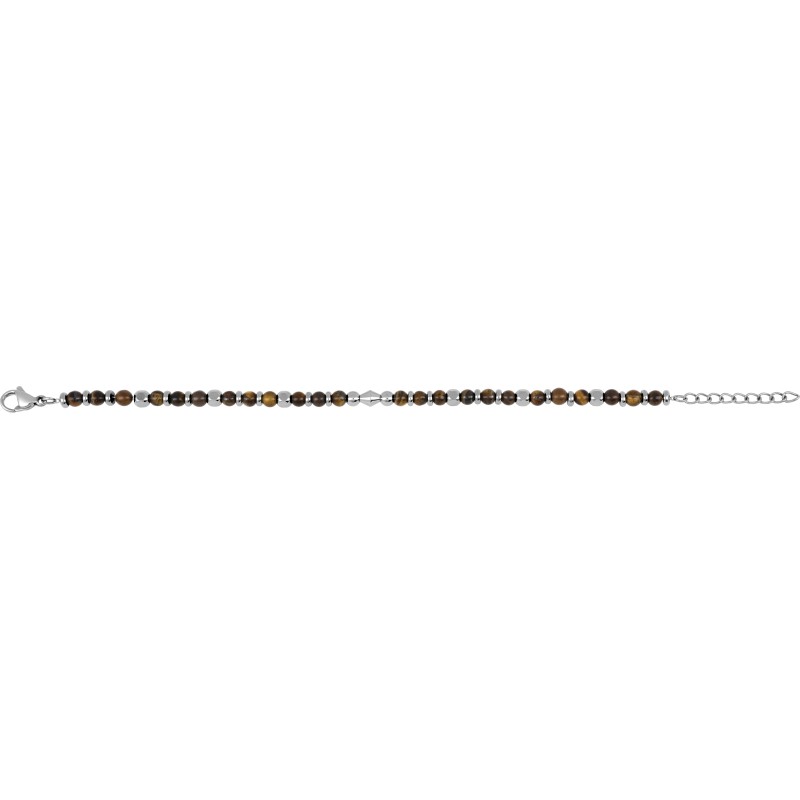 Bracelet Fantaisie Amporelle en acier argenté et œil de tigre marron