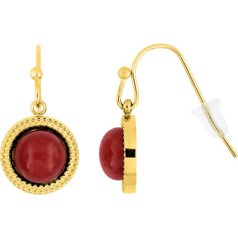 Boucles d'oreilles Crochets Amporelle en acier doré et rubis synthétique