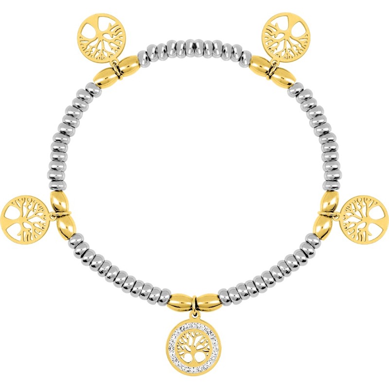 Bracelet Fantaisie Amporelle en acier bicolore et pampilles arbres de vie