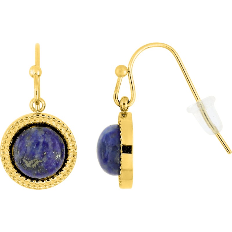 Boucles d'oreilles Crochets Amporelle en acier doré et Pierre bleue